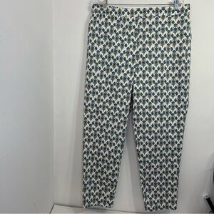 New Boden Floral Printed Cotton Blend Summer Casual Pants Blue Green Sz 14